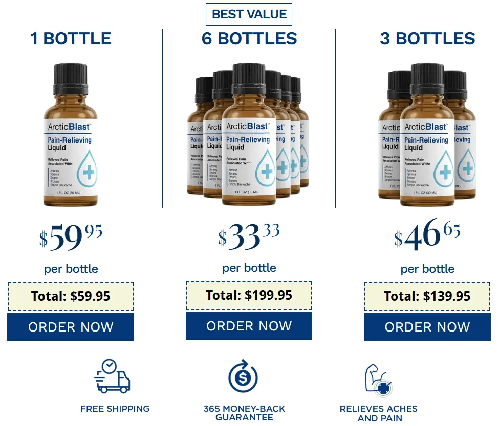 Arctic Blast packages 1 bottle 59.95 3 bottles 139.95 6 bottles 199.95